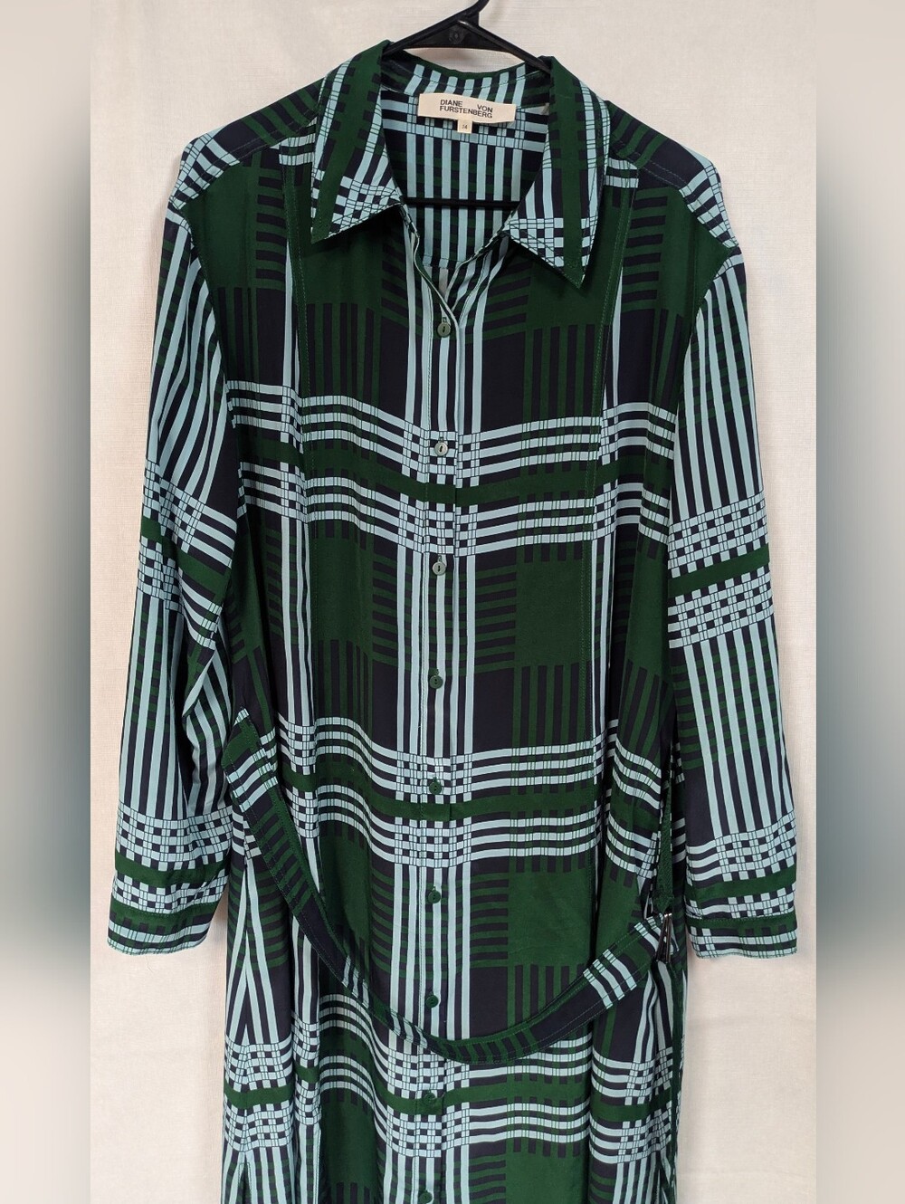Diane Von Furstenberg Green and Black Plaid Midi Dress - Picture 2 of 4